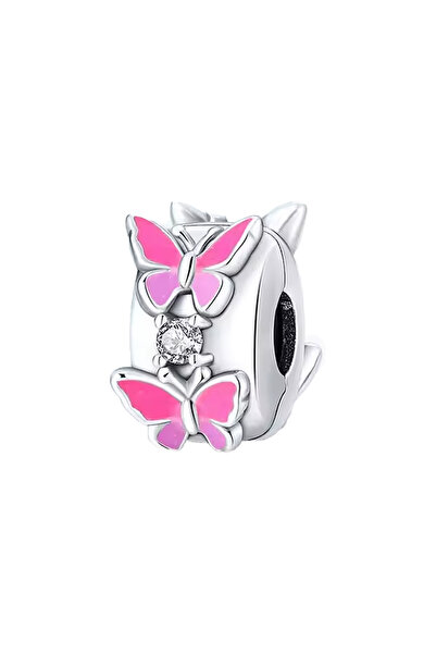 Fubena Pembe Kelebek Taşlı Klips Charm