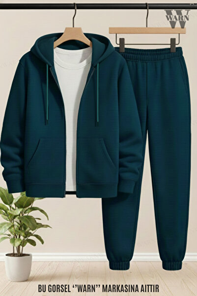 warn Hooded Cardigan Elastic Jogger Leggings Tracksuit Set Unisex Winter/ Transitional 3 Thread Fabric