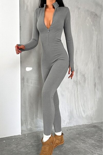 Wear Up Women's Long Sleeve V-Neck Camisole Jumpsuit with Thumb-Proof Detail
