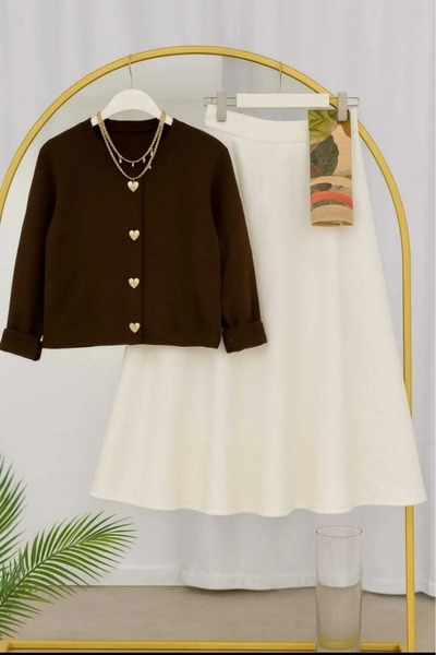 modapark.ist طقم نسائي من التريكو على شكل قلب مع تنورة سكوبا