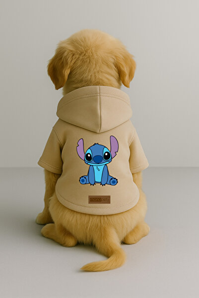 Monopetz ملابس وملابس للكلاب والقطط مطبوع - لون بيج K بغطاء رأس هودي BE339