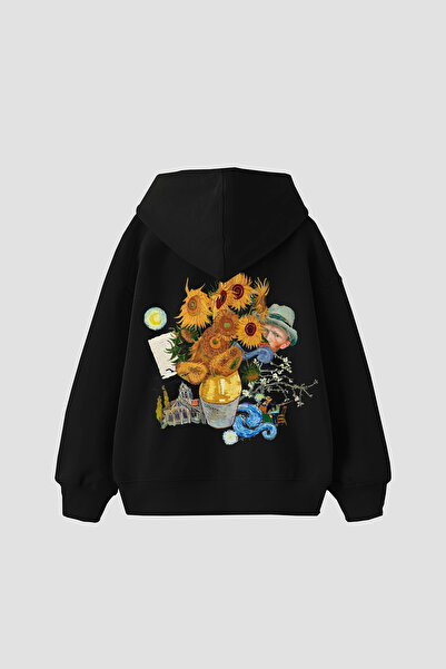 Sekizbiraltı Vincent Dream Printed Oversized Unisex Black Hoodie