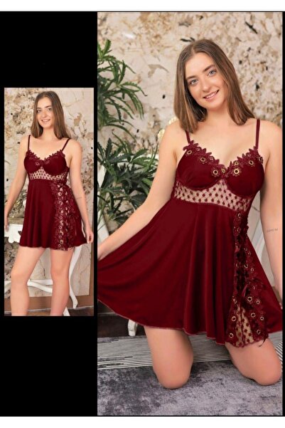 Nice Model Satin Babydoll Nightdress with Floral Appliqué Empire Waist Chemis...