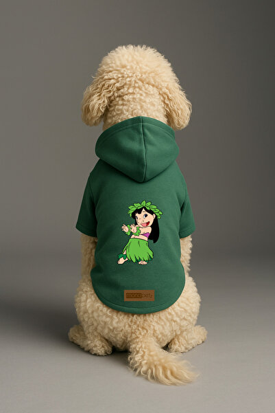 Monopetz ملابس وملابس للكلاب والقطط مطبوع - لون أخضر K بغطاء رأس هودي B4D8C