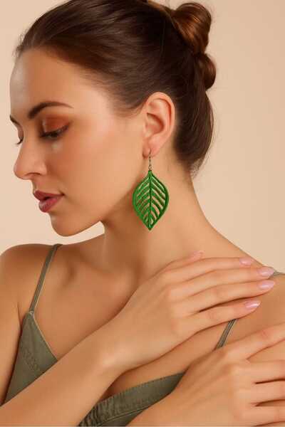 modares Ahşap Vintage Yaprak Şekilli Küpeler - Etnik Desen Bohem Tarzı Parti Tatil Aksesuarları