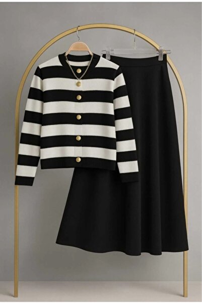 modapark.ist Women's Knitwear Cardigan Scuba Skirt Set