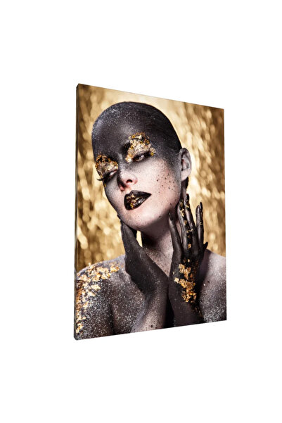 PozaTablou Pictură pe pânză: Portret artistic cu accente aurii 50x70 cm