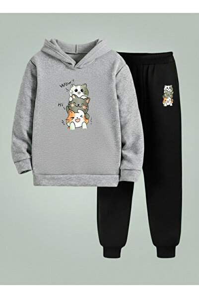 LORVEX Unisex Swea tricou - Set de trening pentru copii cu glugă OVERLAP CATS...