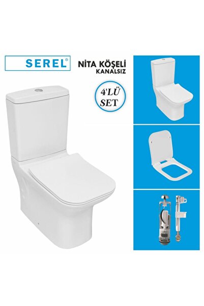 Eca Serel Nita Köşeli Kanalsız Duvara Sıfır Klozet + Rezervuar + İç Takım + Zenith Slim Yavaş Kapanan Ka
