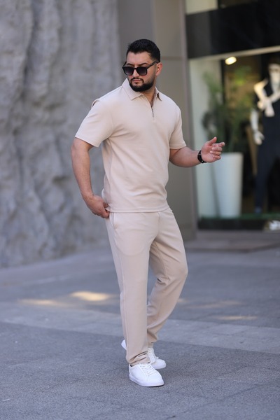 Ramires Polo Collar (T-Shirt + Pants) Comfortable Fit Zipper Detail Top and Bottom Set