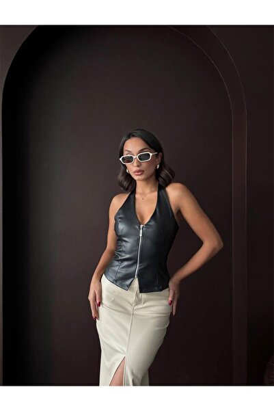 MU&ME BOUTİQUE Bluz Deri̇ Boyundak Geçmi̇şi̇