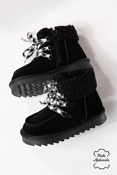 Zaira Ghete fete îmblanite negre din piele naturala intoarsa Gloria #22735 - 28