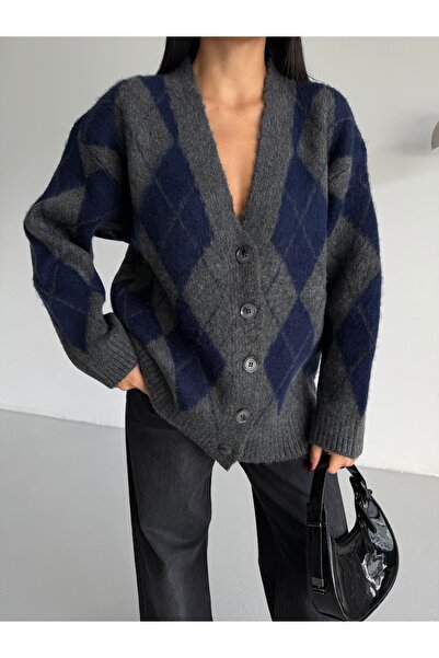 Lamierra Cardigan de tricotat pentru femei cu model Baklava