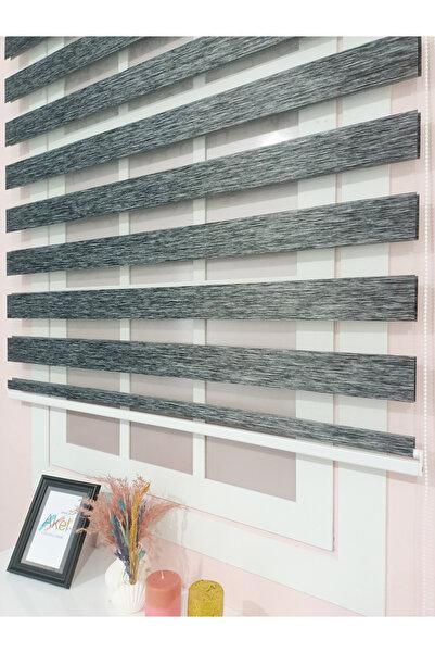 akel collection Gri Ahşap Desenli Zebra Stor Perde – Modern Ahşap Görünümlü Z...