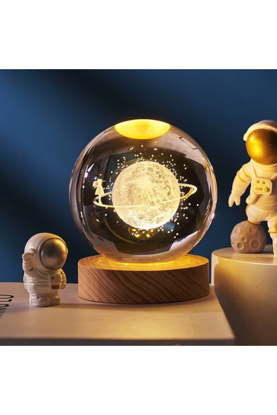 TeknoClass USBli Led Işıklı Ahşap Standlı Güneş Sistemi Satürn Dünya Cam Küre
