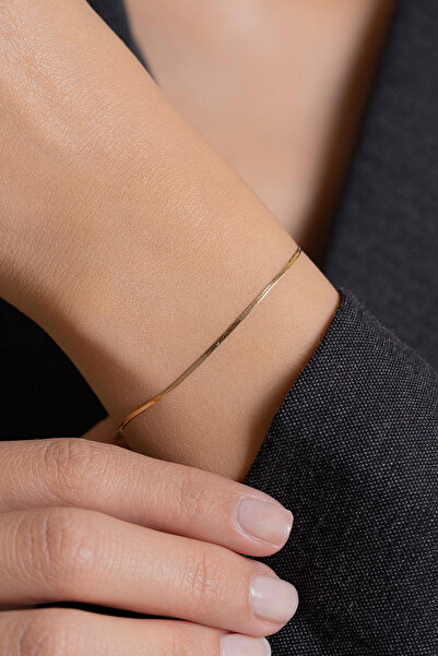 Bayar Gold 14 Ayar Altın İtalyan Yassı Ezme Bileklik 1mm