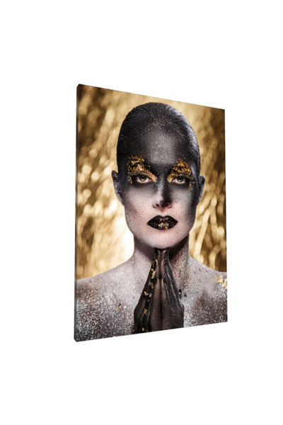 PozaTablou Pictură pe pânză: Portret artistic în tonuri de auriu și negru 80x...