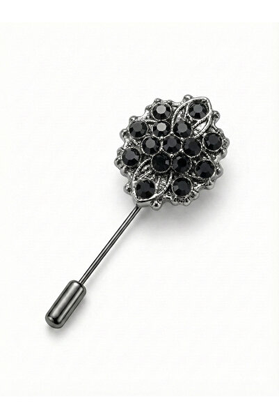 Elegante Cravatte Siyah Taşlı Kadın Ceket Broşu Yaka İğnesi