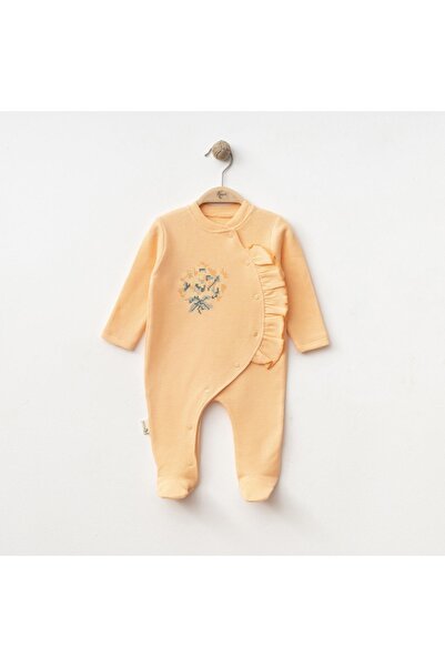 Bellamio Kids Cross-Stitch Embroidered Baby Girl Salmon Jumpsuit with Snap Fa...