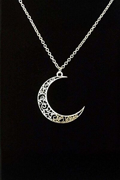 Karakedi Silver Authentic Patterned Moon Necklace