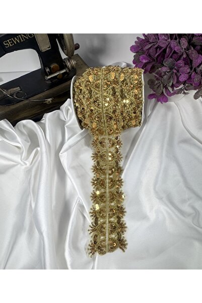 jasmina store gold boncuk ve payet işlemeli şerit dantel