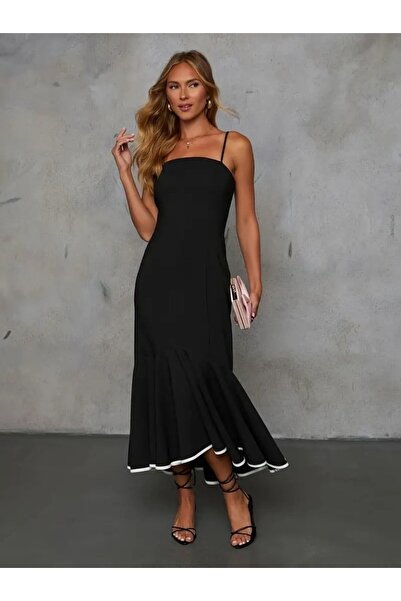 Wear Up Women's Rope Strap Strapless Cut Detail Maxi Length Janjan Crepe Dress