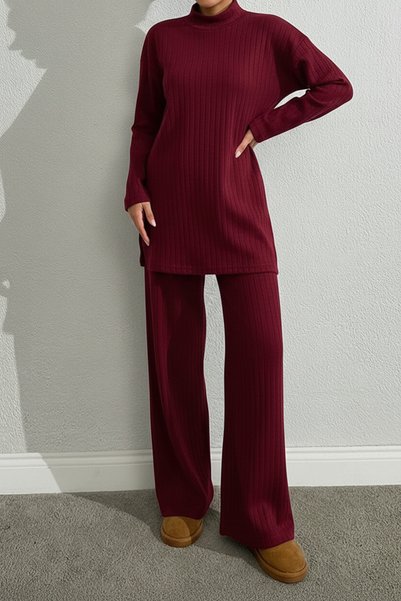 XELA Stand-Up Collar Tunic with Tie-Up Long Sleeves and Tunic Pants Set