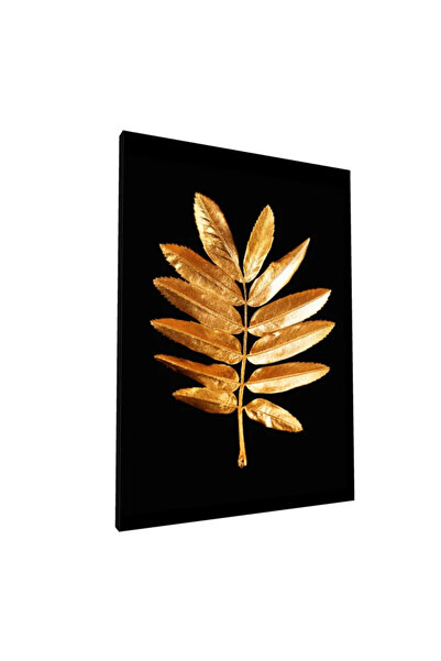 PozaTablou Pictură pe pânză: Frunză de aur pe fundal negru - Elegant 50x70 cm