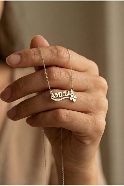 neshely jewelry 925 Ayar Gümüş Kadın Kişiye Özel İsimli Yonca Gümüş Kolye
