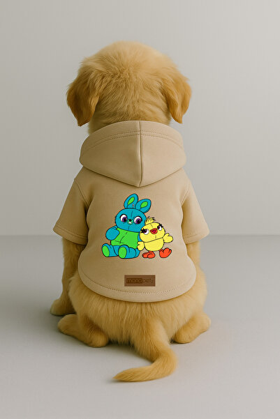 Monopetz ملابس وملابس للكلاب والقطط مطبوع - لون بيج K بغطاء رأس هودي B1CDB