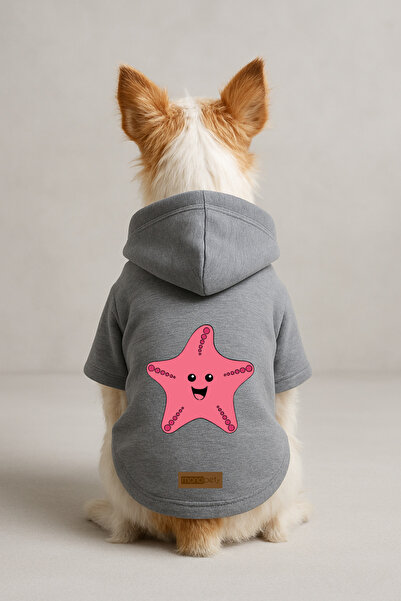 Monopetz ملابس وملابس للكلاب والقطط مطبوع - لون رمادي K بغطاء رأس هودي BCCAC