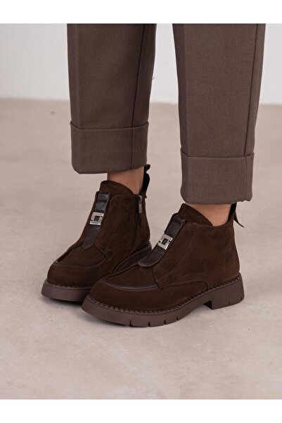 ECENİN BUTİĞİ Clev Kahve Süet Hakiki Deri Kadın Bot