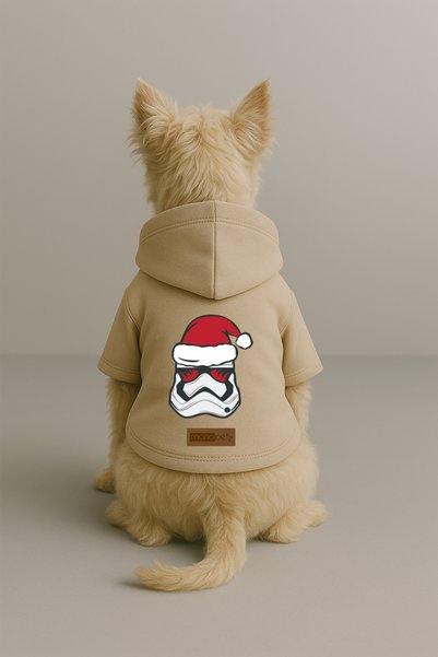 Monopetz Printed Dog and Cat Clothing & Dress with Fleece Inside - Beige Color K Hooded Hoodie B6F11