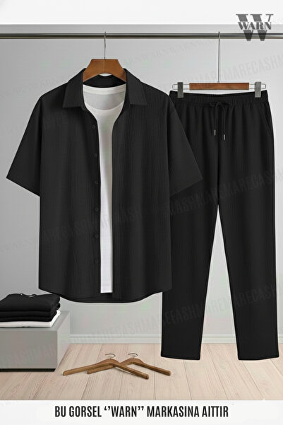 warn Crepe Fabric Short Sleeve Shirt - Pants Set Stretch Fabric Unisex Women Men Set