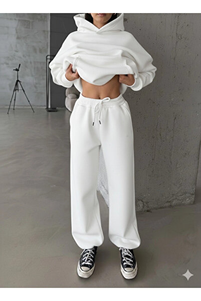 Wear Up 3 Thread Fleece-Lined Rubber Leg Sweatpants White P510439