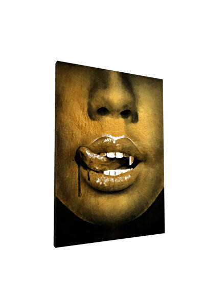 PozaTablou Pictură pe pânză - Detaliu artistic cu buze în tonuri aurii, 20x30 cm