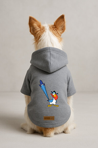 Monopetz ملابس وملابس للكلاب والقطط مطبوع - لون رمادي K بغطاء رأس هودي B9989