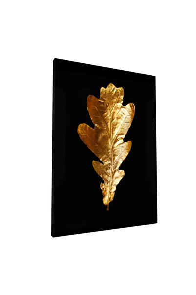 PozaTablou Pânză: Frunză de aur pe fundal negru, 80x110 cm