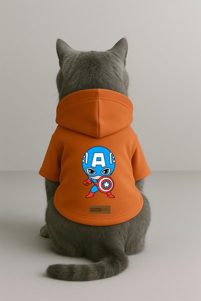 Monopetz Printed Dog and Cat Clothing & Dress with Fleece Inside - Orange Color K Hooded Hoodie B3433