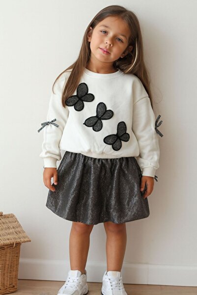 Aselin Kids طقم تنورة بنمط الفراشة للفتيات، طقم علوي وسفلي