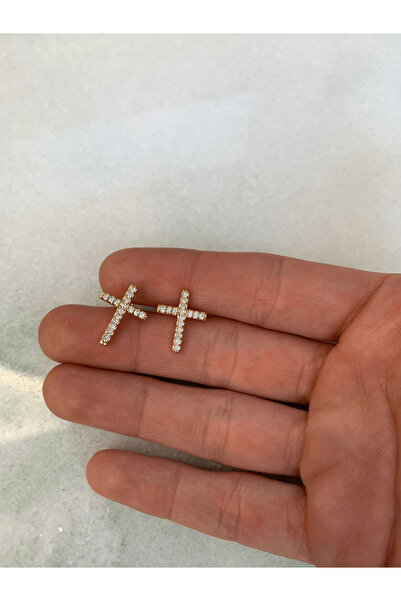 House of Crystals Rhodium Plated Earrings with Zirconia Crystals Cross Karin