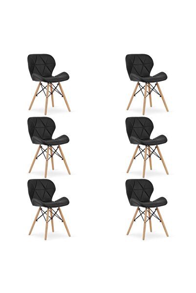 Artool Set 6 scaune de bucătărie/living, Artool, Lago, piele ecologică, lemn,...