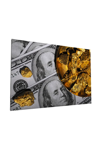 PozaTablou Pictură pe pânză: Pepite de aur pe bancnote USD 110x80 cm