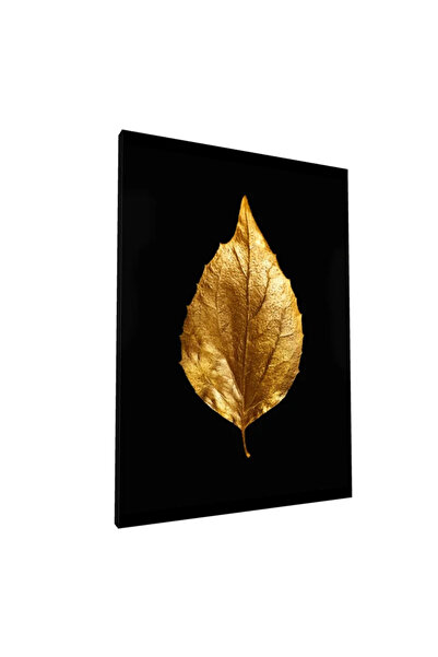 PozaTablou Pânză: Frunză de aur pe fundal negru 80x110 cm