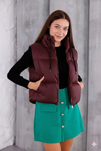 PENGORA Women's Burgundy Women's Vest Winter Filled New Season