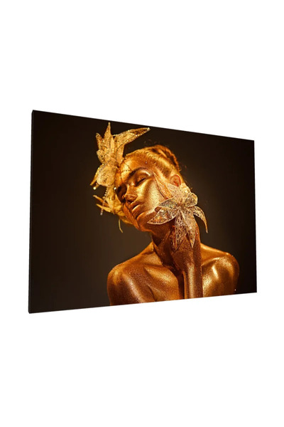 PozaTablou Portret aurit cu flori strălucitoare - Pânză 110x80 cm