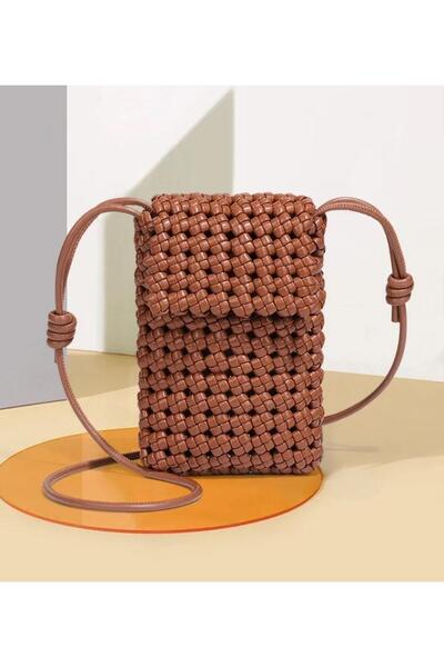 Marnier Taba örgü deri mini omuz çantası