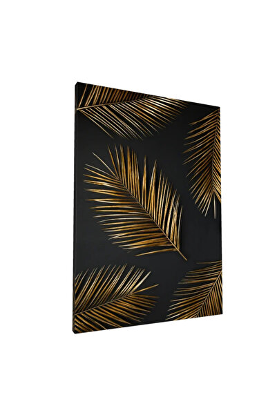 PozaTablou Frunze aurii pe fundal negru - Imprimeu pe pânză (50x70 cm)