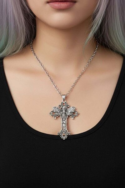 Karakedi Silver Gotik Skull Butterfly Kolye