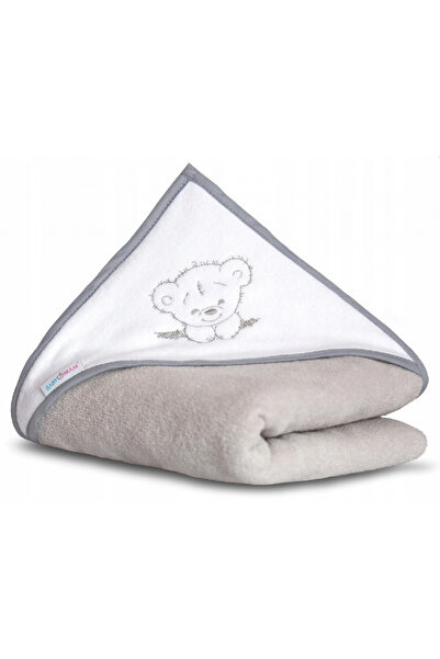 Babymam Prosop de baie pentru copii prevazut cu capison decorat cu broderie vesela, 100% bumbac, dim